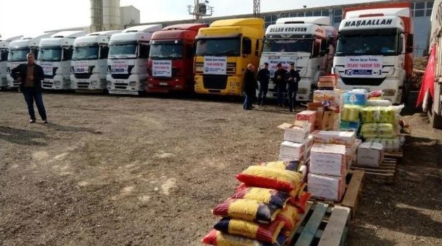 10 Tır İnsani Yardım Malzemesi Suriye&rsquo;ye G&ouml;nderildi