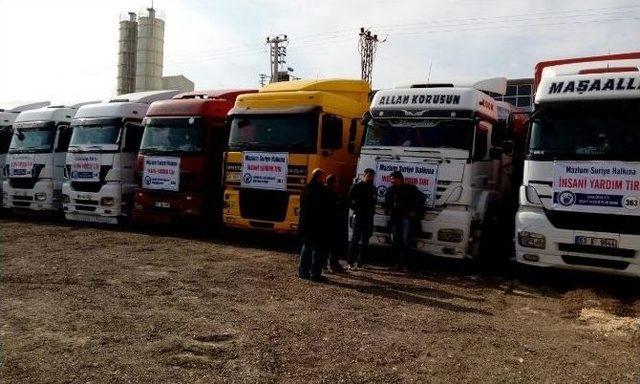 10 Tır İnsani Yardım Malzemesi Suriye&rsquo;ye G&ouml;nderildi 1