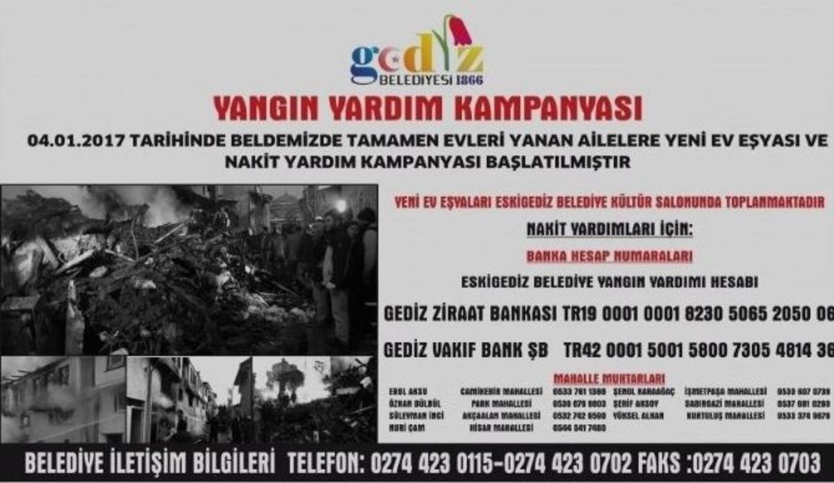 Eskigediz&rsquo;de Evleri Yanan Aileler İ&ccedil;in Yardım Kampanyası