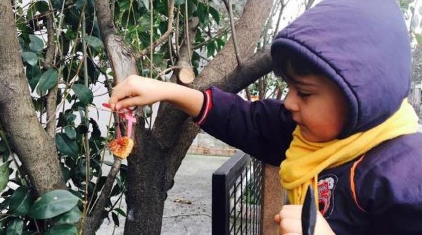 &Ccedil;ocuklar 'sevgi G&uuml;n&uuml;'nde Kuşlar I&ccedil;in Kalpten Yemlik Yaptı