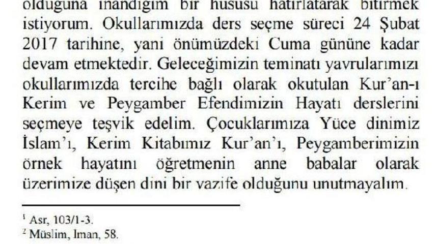 Cuma Hutbesinde 'se&ccedil;meli Din Dersi' Tavsiyesi