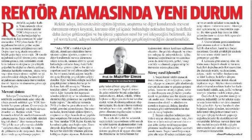 Rekt&ouml;r Elmas, Rekt&ouml;r Atamalarındaki Yeni D&uuml;zenlemeyi Yazdı