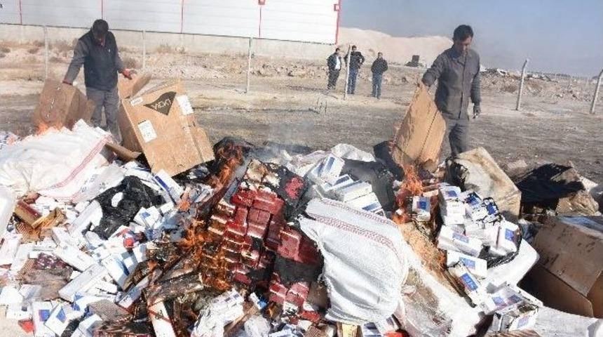 Aksaray&rsquo;da 300 Bin Paket Sigara İmha Edildi