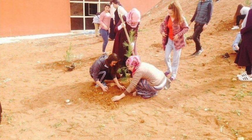 Gen&ccedil;lik Merkezi G&ouml;n&uuml;ll&uuml;leri Kız Yurdu Bah&ccedil;esinde Fidan Dikti