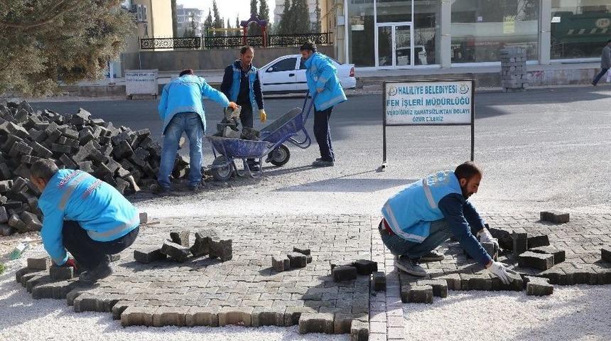 Haliliye Belediyesinden Karşıyaka Mahallesinde Kilitli Taş &Ccedil;alışması