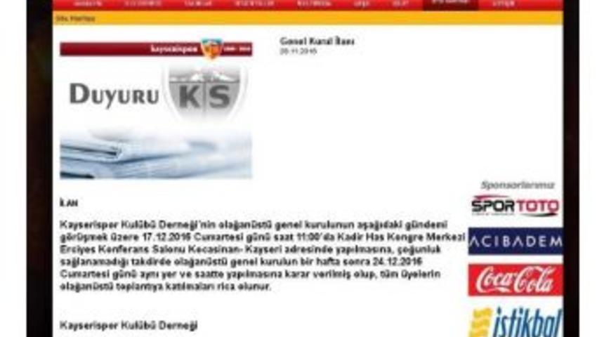 Kayserispor Derneği Olağan&uuml;st&uuml; Genel Kurul&rsquo;a Gidiyor