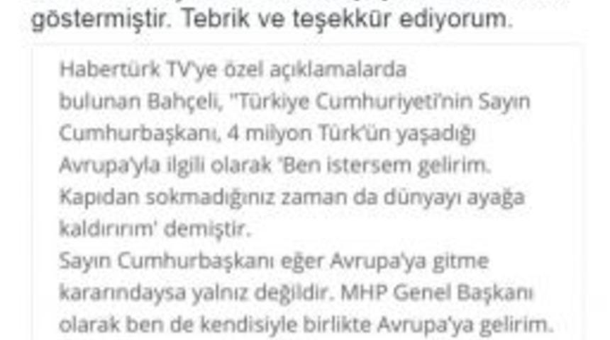 Cumhurbaşkanlığı S&ouml;zc&uuml;s&uuml; Kalın&rsquo;dan Bah&ccedil;eli Paylaşımı