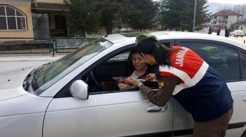 D&uuml;zce'de Jandarmadan Kadın S&uuml;r&uuml;c&uuml;lere Karanfil