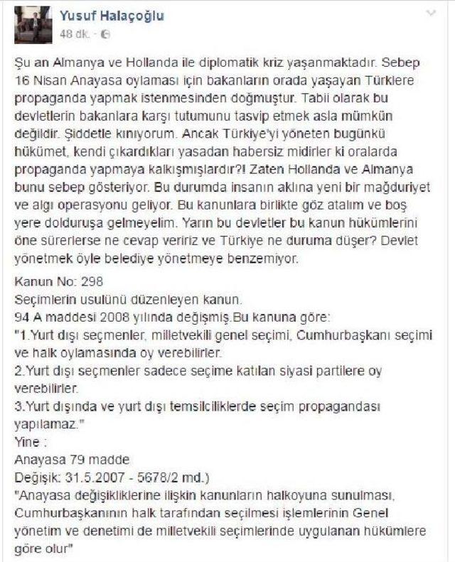 Halaçoğlu'ndan Almanya Ve Hollanda’Nın Yanı Sıra Hükümete Eleştiri