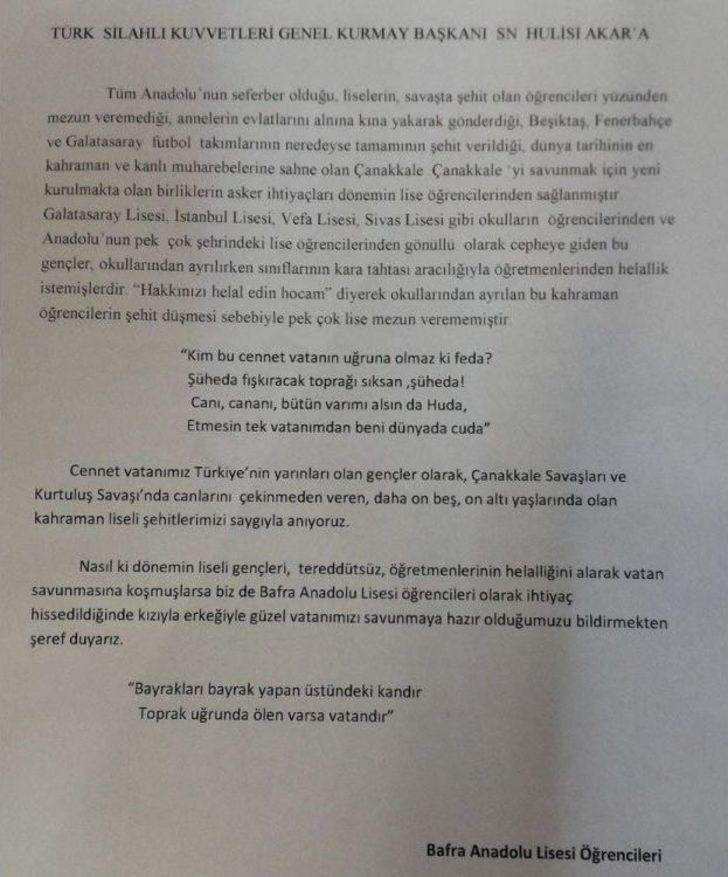 Liselilerden Akar’a Mektup G5