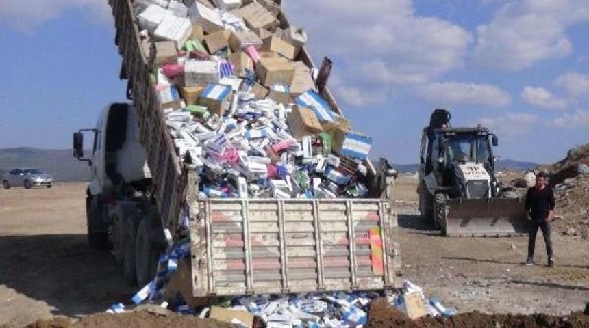 Uşak'ta 116 Bin Paket Ka&ccedil;ak Sigara Imha Edildi