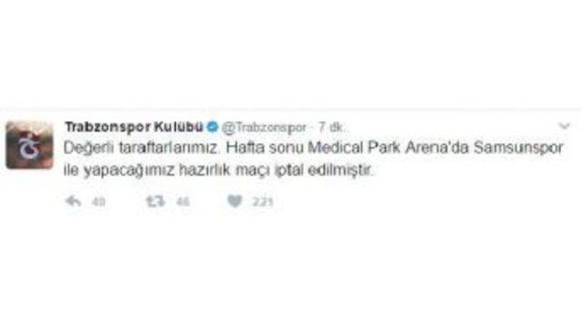 Trabzonspor’Un Samsunspor Ile Oynayacağı Hazırlık Maçı Iptal Edildi