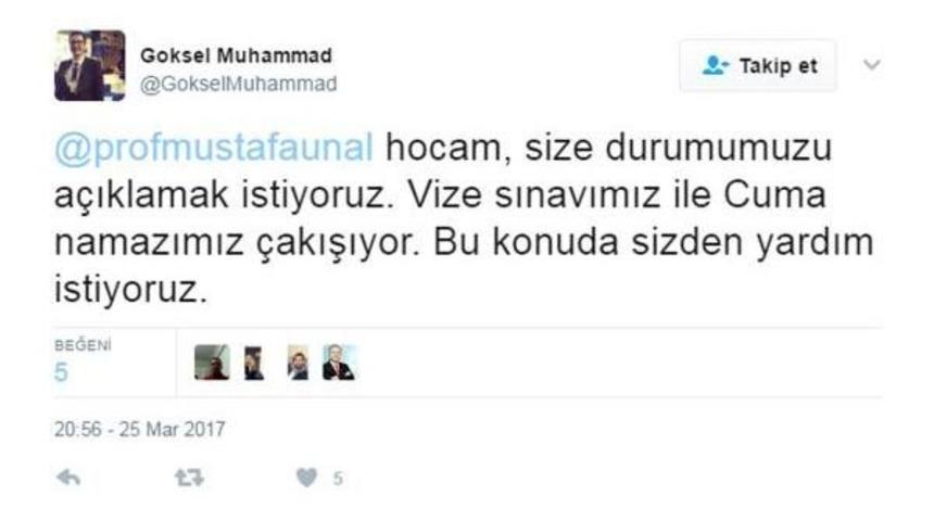 A&uuml; Rekt&ouml;r&uuml; &Uuml;nal&rsquo;Dan Vize Sınavına Cuma Namazı D&uuml;zenlenmesi S&ouml;z&uuml;