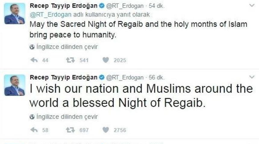 Cumhurbaşkanı Erdoğan, Regaip Kandilini 8 Ayrı Dilde Kutladı