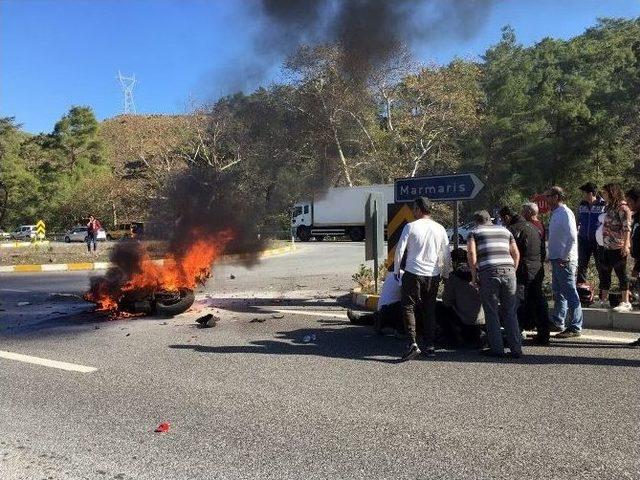 Kamyonetle Çarpışan Motosiklet Alev Alev Yandı: 1 Yaralı