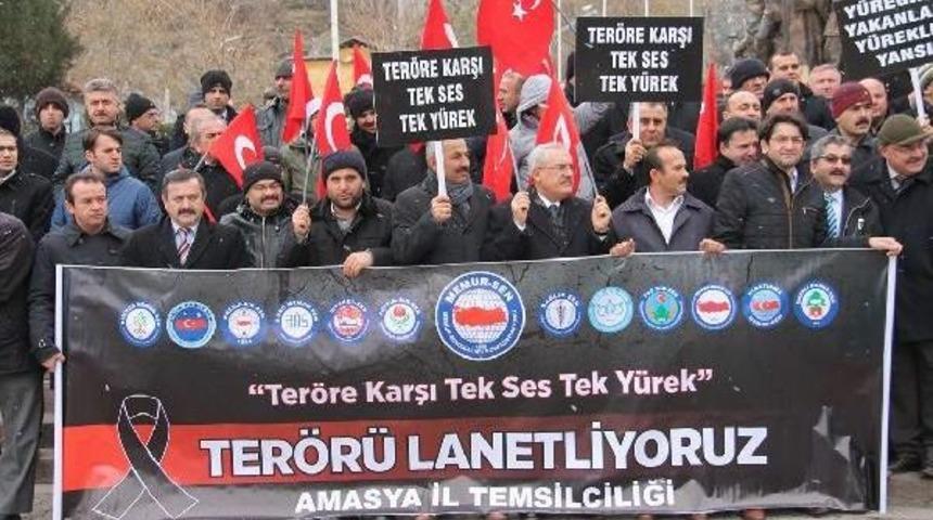 Amasya’Da Terör Protestosunda Ab Bayrağı Yaktılar