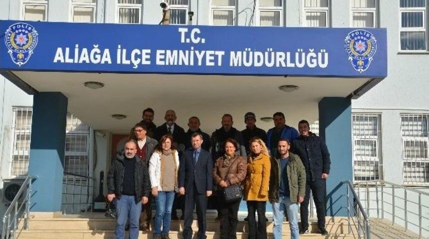 Aliağa&rsquo;daki Basın Mensuplarından Emniyete Taziye Ziyareti