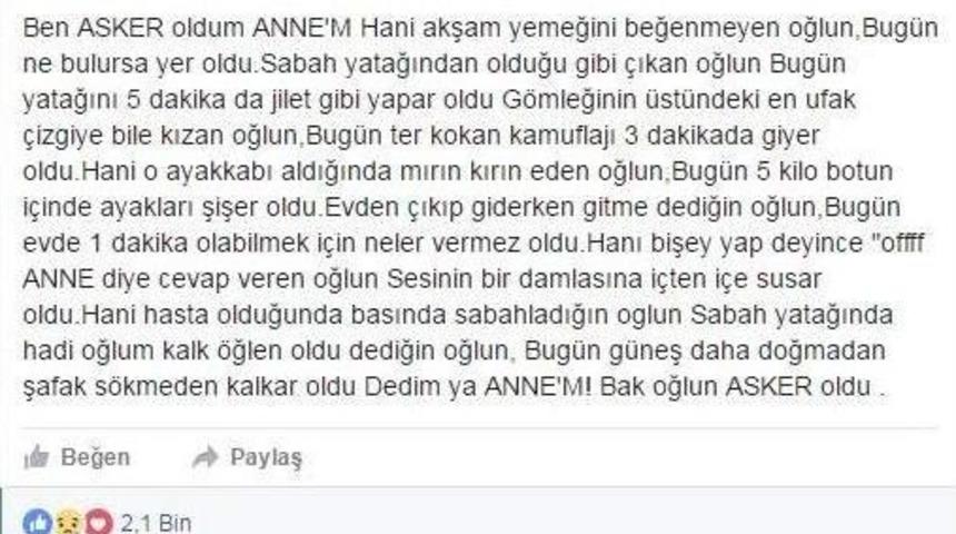 Şehit Tun&ccedil;&rsquo;tan Annesine &Ouml;zlem Dolu Paylaşım