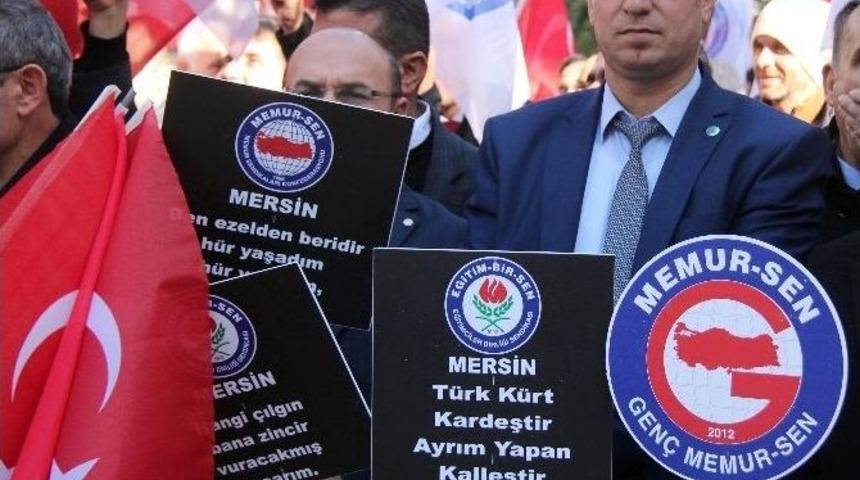 Mersin&rsquo;de Sendikalar Ter&ouml;r Saldırılarını Lanetledi