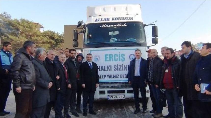 Erciş&rsquo;ten 2 Tır Dolusu Yardım Malzemesi Halep Yolunda