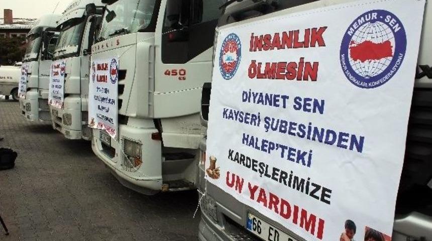 Halepliler İ&ccedil;in Toplanan 4 Tır Un, Yola &Ccedil;ıktı