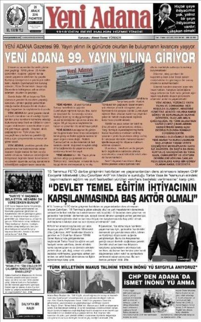 Yeni Adana Gazetesi 99. Yayın Yılına Girdi