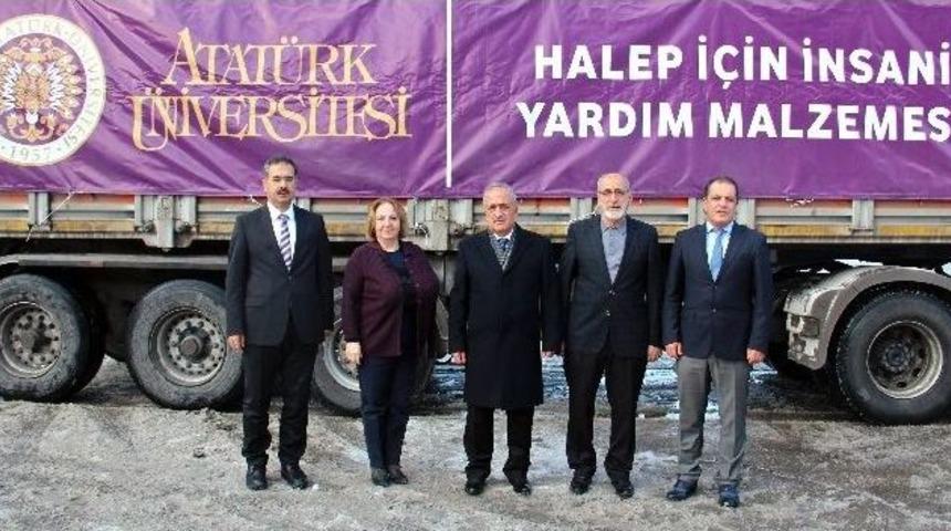 Atat&uuml;rk &Uuml;niversitesi Halep&rsquo;e Yardım Tırları G&ouml;nderdi
