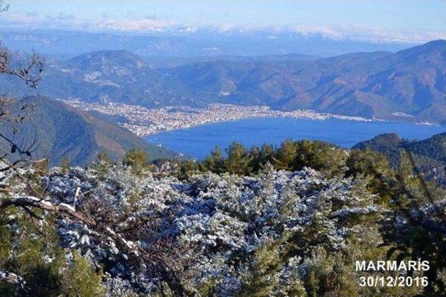 Marmaris'in Tepelerine 10 Yıl Sonra Kar Yağdı