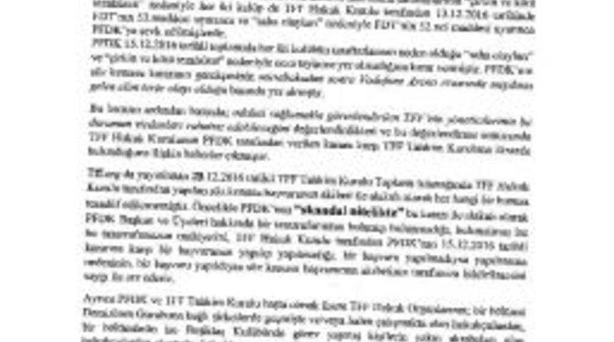 Fenerbah&ccedil;e&rsquo;den Tff&rsquo;ye Tepki