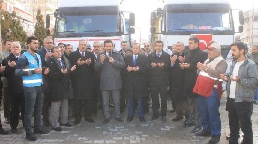 Mardin&rsquo;de Halep İ&ccedil;in Toplanan Yardım Tırları Yola &Ccedil;ıktı