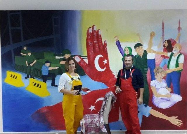 Aydın&rsquo;da &ldquo;15 Temmuz Milli İrade Destanı&rdquo; Duvarlara İşlendi 2