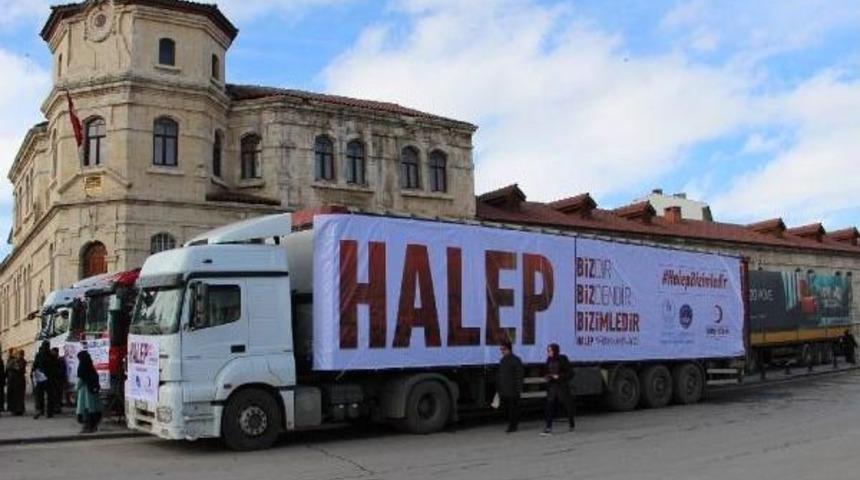 Sivas'tan Halepliler'e 6 Tır Yardım Malzemesi