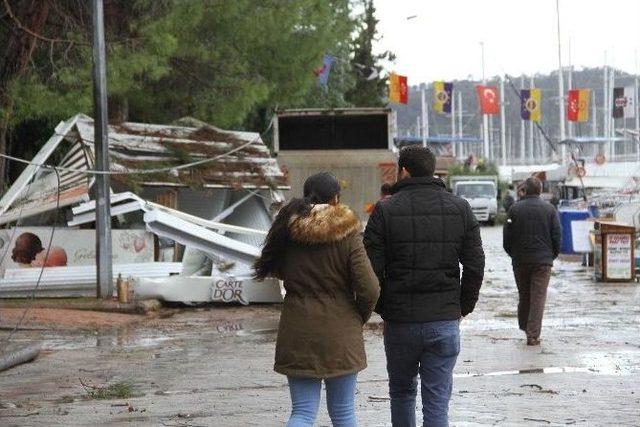 Fethiye&rsquo;deki Şiddetli Fırtına Ağa&ccedil;ları Devirdi 2