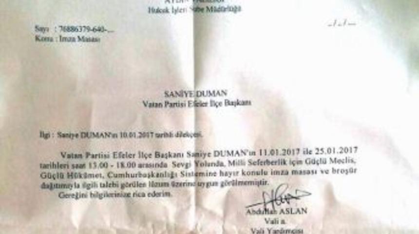 Aydın Valiliği&rsquo;nden Vatan Partisi&rsquo;nin Etkinliğine İzin &Ccedil;ıkmadı