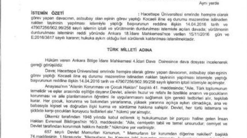 Yargı 5 Yıl Nakil Yasağını Aile B&uuml;t&uuml;nl&uuml;ğ&uuml;ne Aykırı Buldu