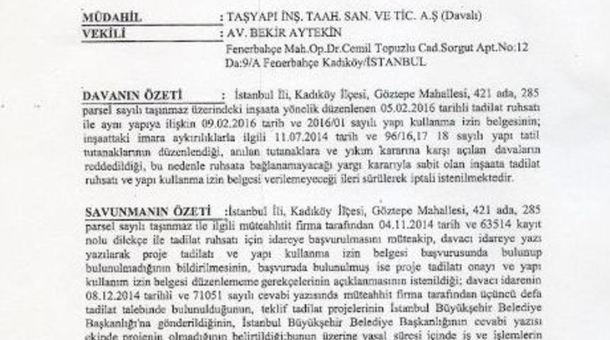 Kadık&ouml;y Belediyesi: "taşyapı&rsquo;nın Ka&ccedil;ak İnşaat İskanı İptal Edildi"