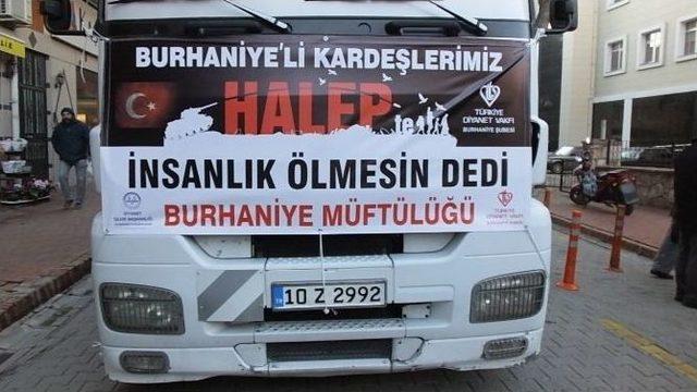 Burhaniye’de Halep’e Yardım Gönderildi