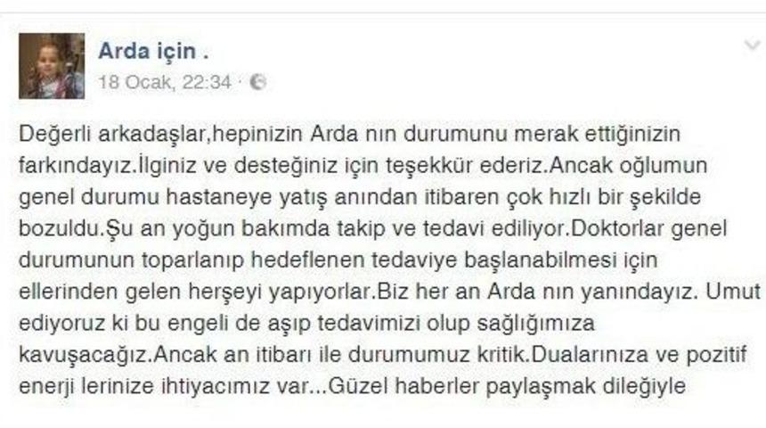 Amerika&rsquo;da Tedavi G&ouml;ren Arda, Dua Bekliyor