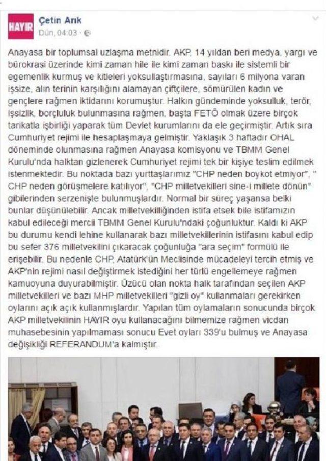 Chp Milletvekili Arık’Tan ‘Sine-I Millete Dönün?’ Çağrısına Yanıt