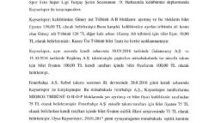 Fenerbah&ccedil;e'den Kayserispor'a Bilet Tepkisi