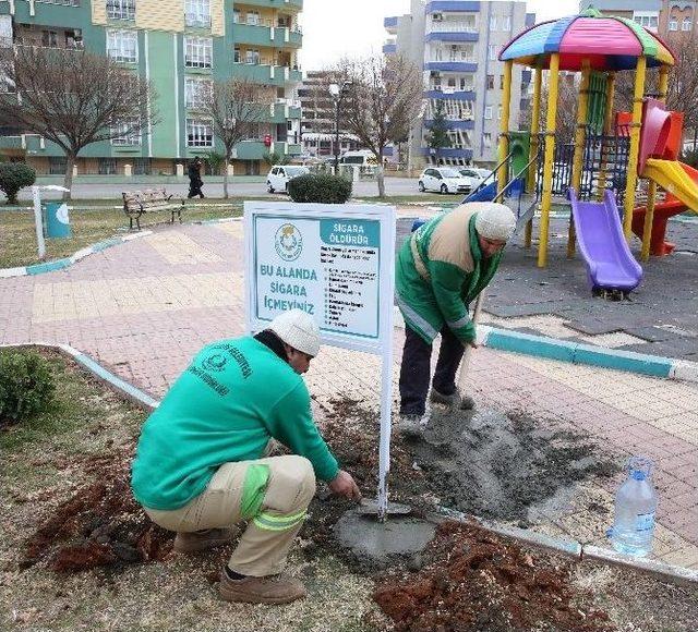 Haliliye’deki Parklara Sigara İçmeyiniz Tabelaları Asıldı