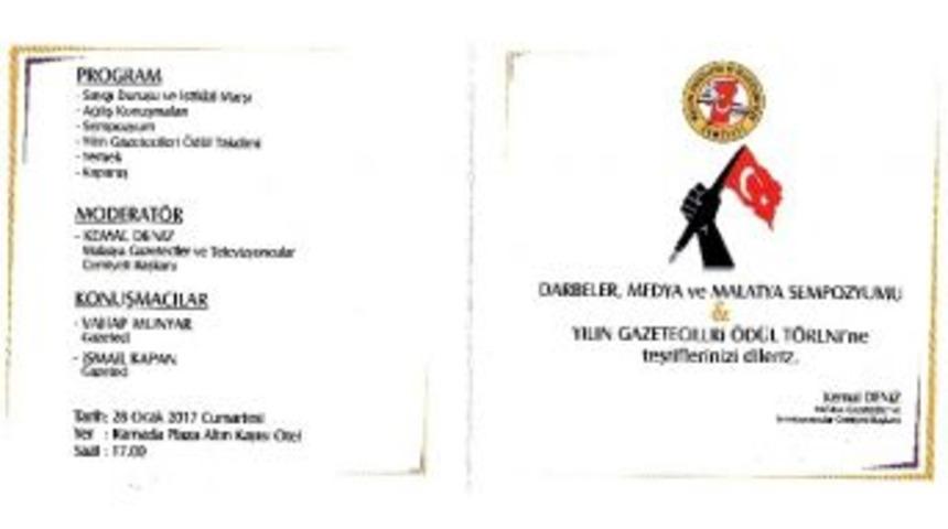 &lsquo;darbeler Medya Ve Malatya Sempozyumu&rsquo; İle &lsquo;yılın Gazetecileri &Ouml;d&uuml;l T&ouml;reni&rsquo; D&uuml;zenlenecek