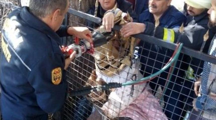 Balkondan Korkuluğa Düşen Kadını İtfaiye Kurtardı