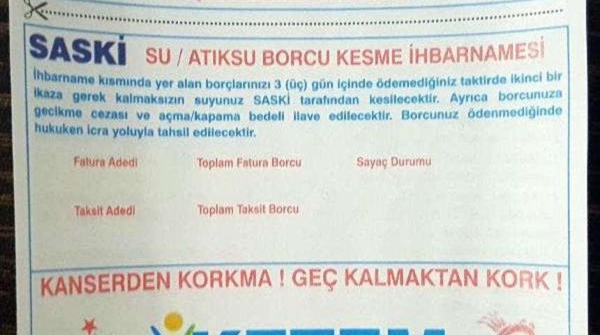 Su Faturalarında Kanser Vurgusu