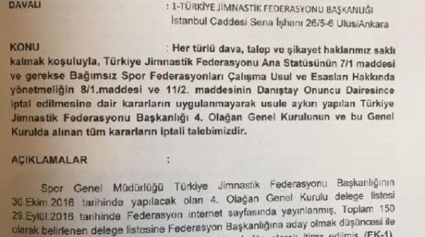 T&uuml;rkiye Cimnastik Federasyonu Genel Kurulu'na Iptal Davası A&ccedil;ıldı