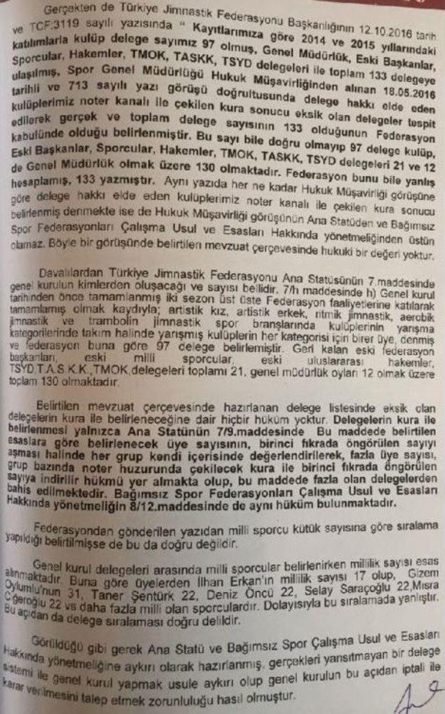 Türkiye Cimnastik Federasyonu Genel Kurulu'na Iptal Davası Açıldı