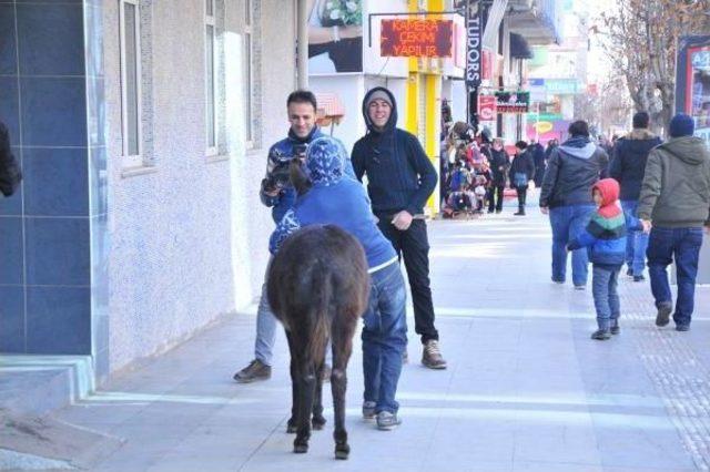 Çorum'un Caddesinde Eşeğiyle Gezdi