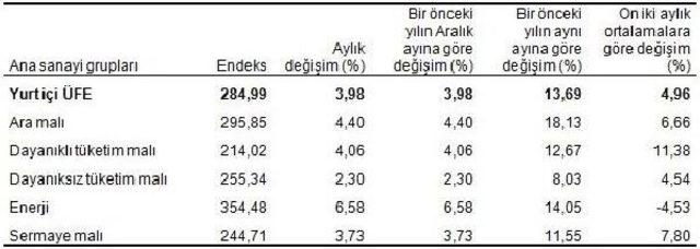 Yurt Içi Üretici Fiyat Endeksi Aylık Yüzde 3.98, Yıllık Yüzde 13.69 Arttı