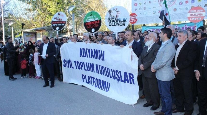 İdlip&rsquo;teki Saldırılara Adıyaman&rsquo;dan Tepki