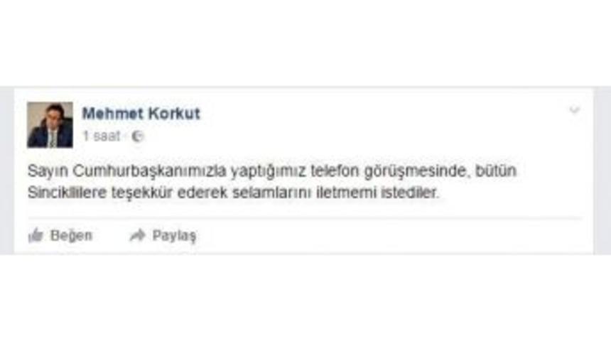 Cumhurbaşkanı Erdoğan Sincik Halkına Teşekk&uuml;r Etti